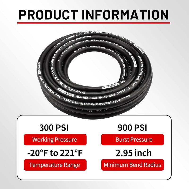 NexaNova 5/16" Marine Fuel Line Hose Rubber Type A1-15 SAE J1527 for Marine Boat Ship Equipment (5/16", 25Ft, Type A1-15) - Image 4